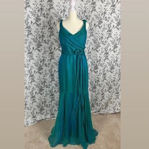 Teal Iridescent David Meister 100% Silk Gown